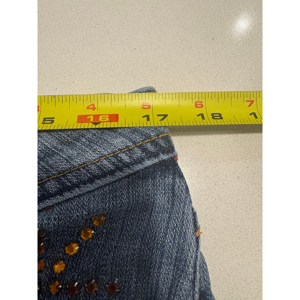 Seven7 Studded Cropped Jeans Womens 14 Medium Wash Rhinestone Wide Leg Y2K - Picture 9 of 14